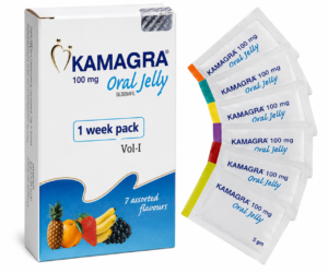Box packaging for Kamagra oral jelly pack 7 x 100 mg sachets
