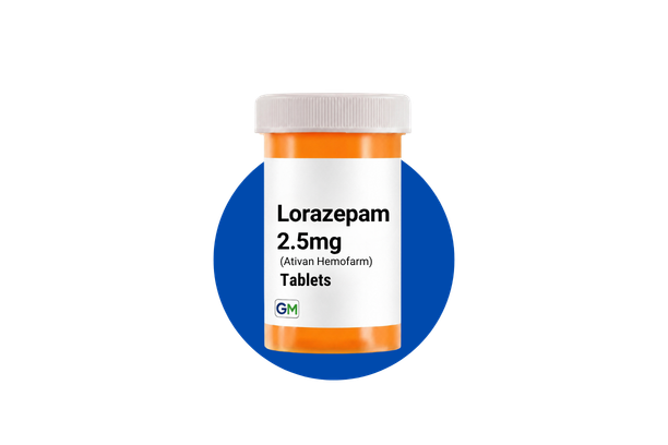 Box packaging for Hemofarm brand Lorazepam 2.5mg Ativan tablets